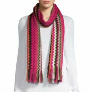 MISSONI Chevron Print Pink Multi Fringe Scarf